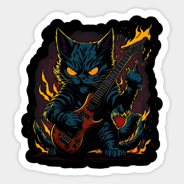 Heavy metal Cat, Hard Rock, Kitten Sticker by Stoiceveryday